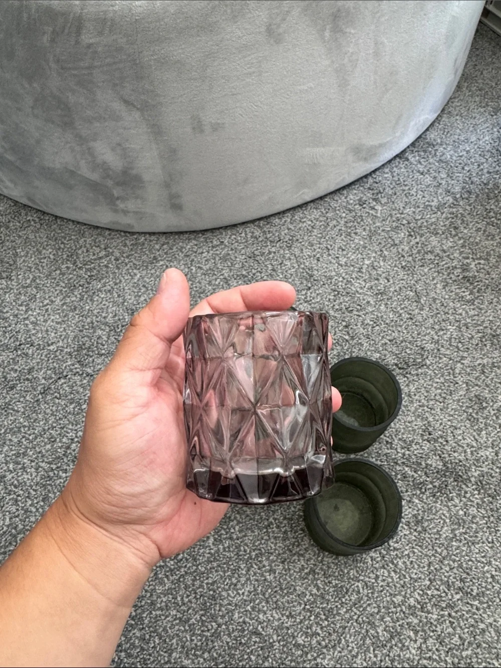 CB2 Olive Green Glass Candle Holders Set